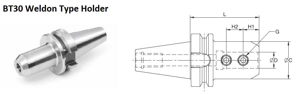 BT30 WN 0.250 - 2.36 Weldon Type Holder (Balanced to 2.5G 25000 RPM)